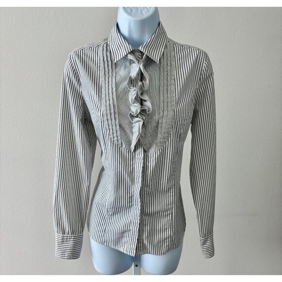 Worthington Tops - Worthington Shirt Medium Striped Ruffle Front Victorian Preppy Parisian Chic